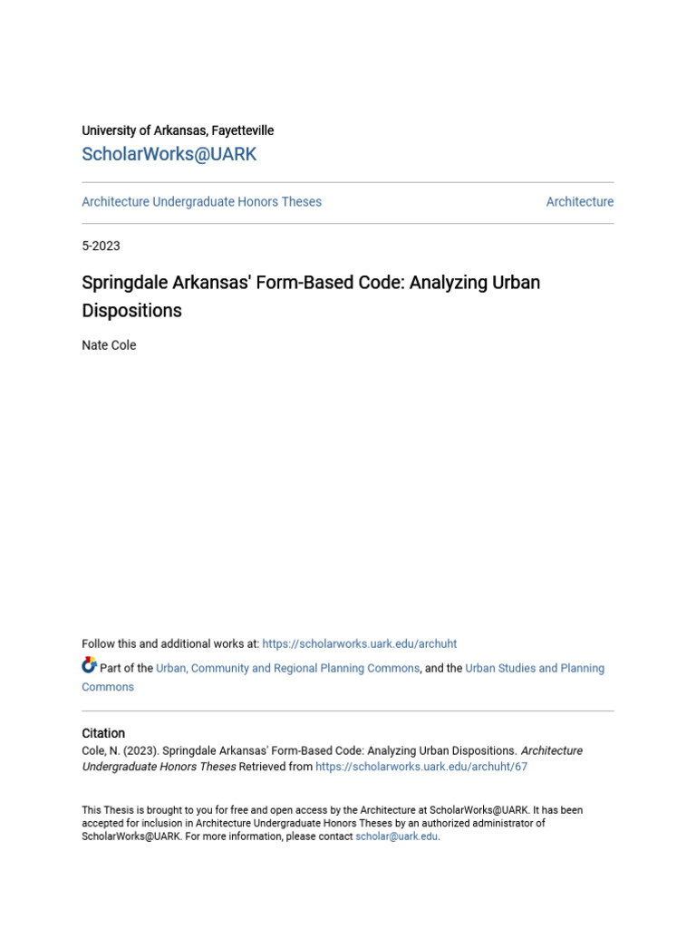Springdale Arkansas FormBased Code Analyzing Urban Disposition PDF