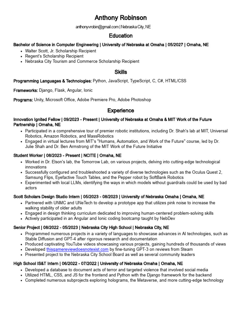 Computer Engineering Student Profile | PDF | Massachusetts Institute Of ...