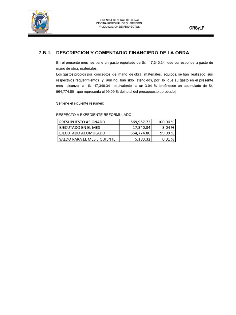 7.b.1. - DESCRIPCION Y COMENTARIO FINANCIERO DE LA OBRA DIC 15 | PDF