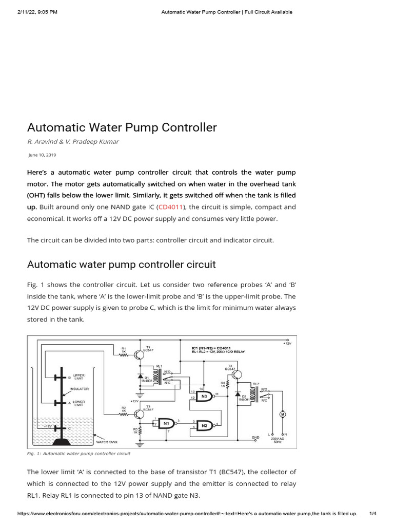 Automatic Water Pump Controller _ Full Circuit Available PDF