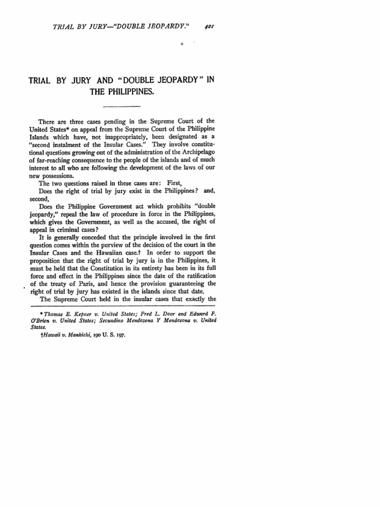 TRIAL BY JURY AND DOUBLE JEOPARDY IN THE PHILIPPINES PDF