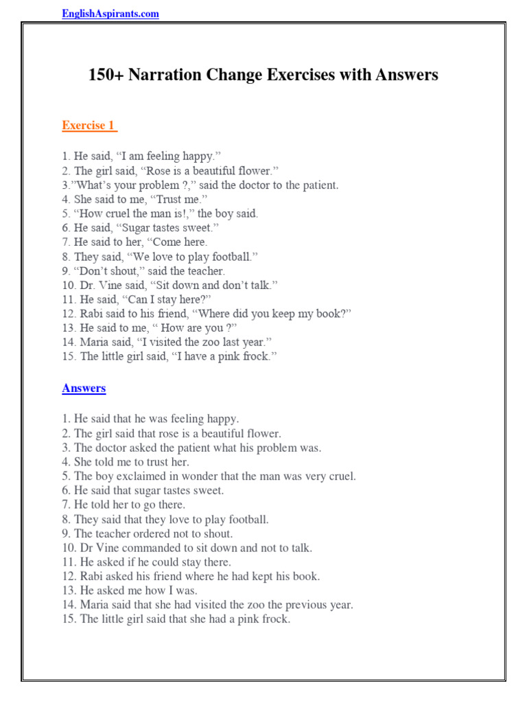Narration Change Exercises (1) PDF