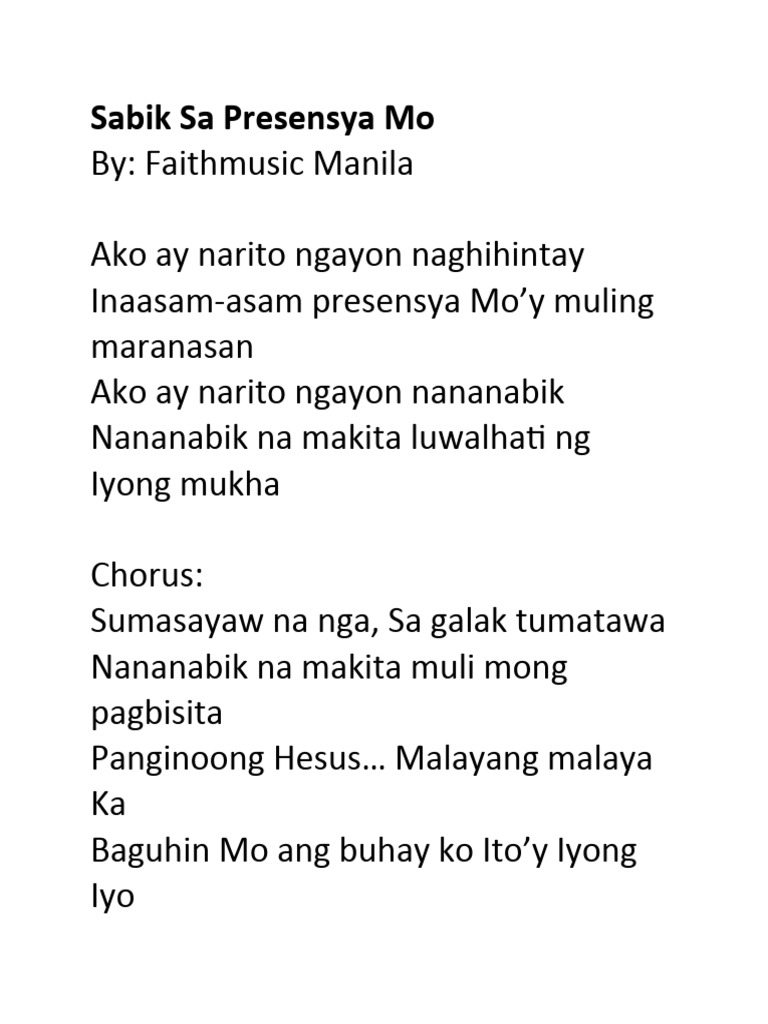 Sabik Sa Presensya Mo Pdf