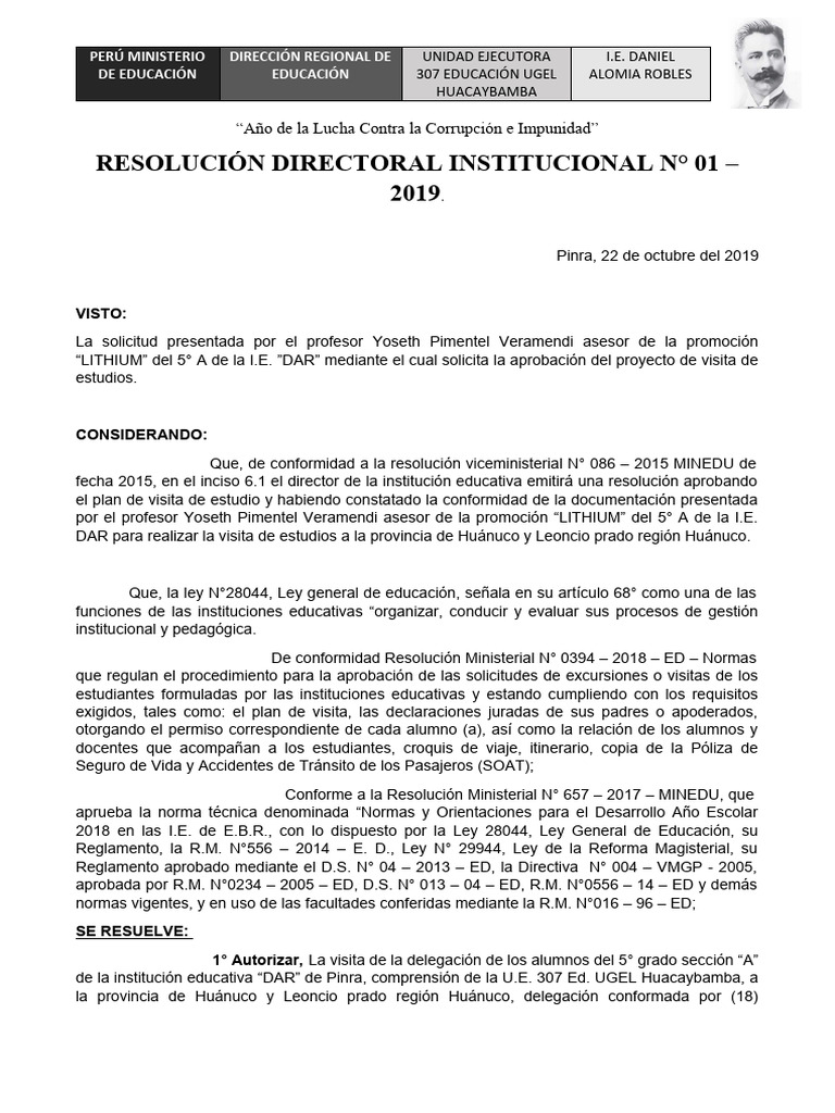 Resolución de Viaje de Estudios 2019 | PDF