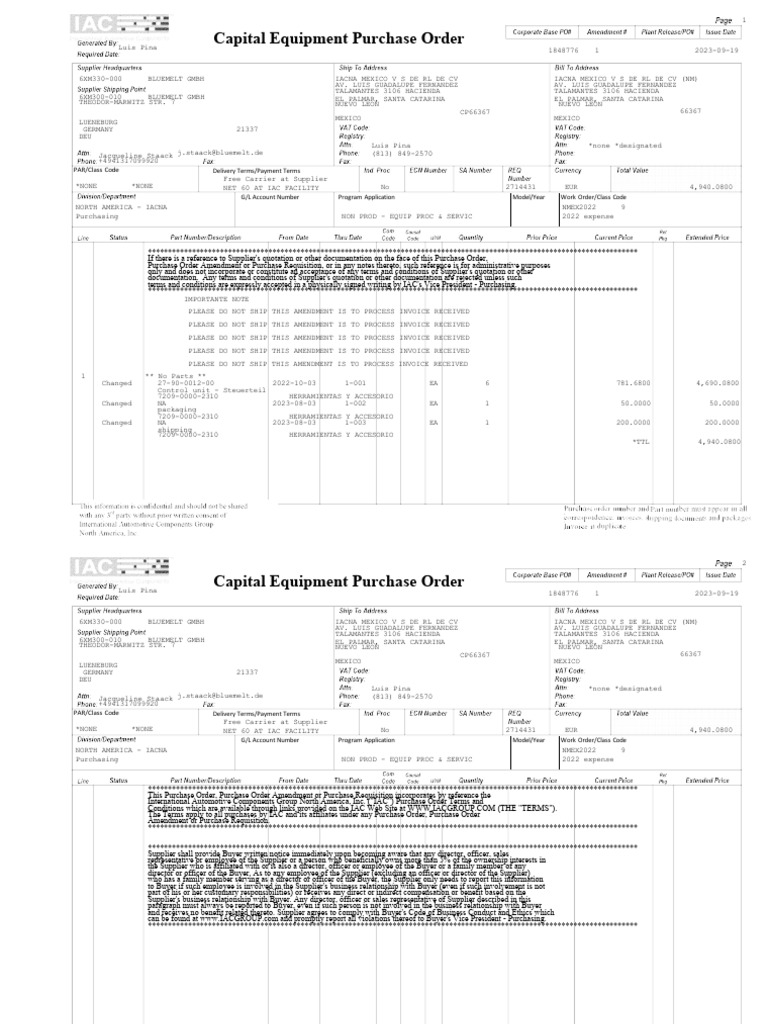 Capital Equipment Purchase Order Details | PDF | Procurement | Business ...