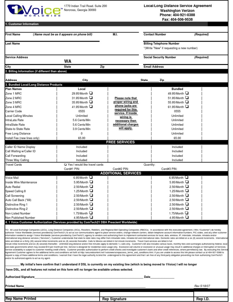 1voice Washington | PDF | Long Distance Calling | Telephony