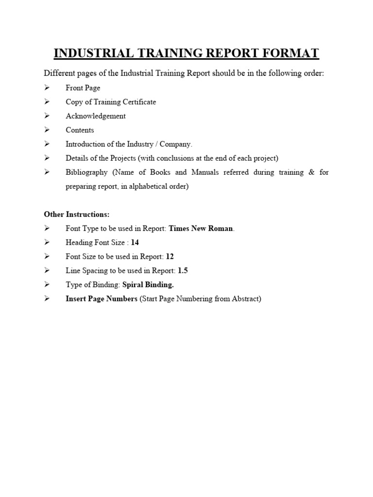 6 Weeks Industrial Training Report Format PDF