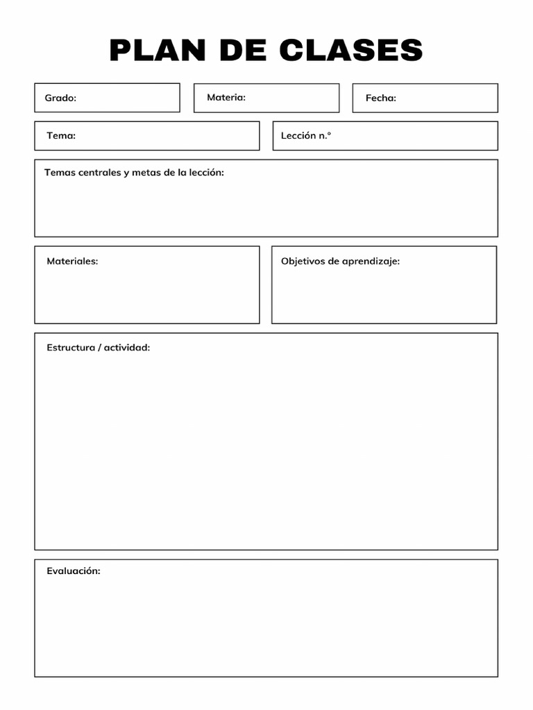 Blanco Formato para Imprimir Simple Plan de Clase | PDF