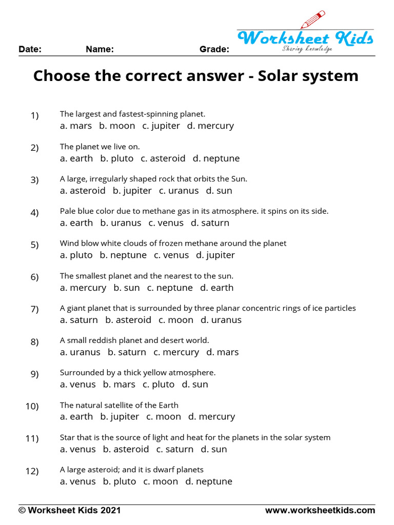 Choose the Correct Answer Solar System | PDF