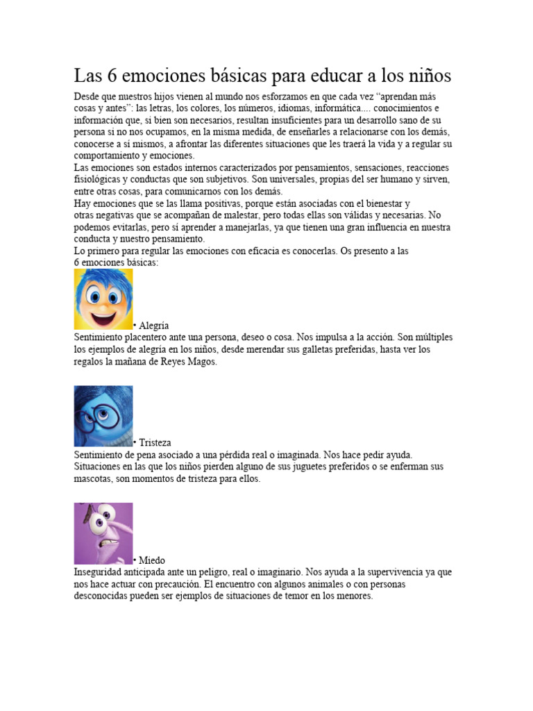 6 emociones básicas para educar a los niños | PDF