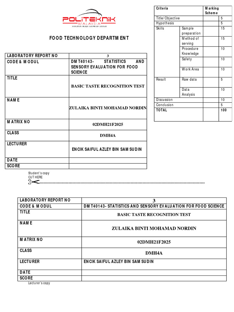 Lab Report Taste Pdf Taste Perception