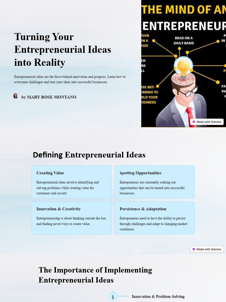 Turning Your Entrepreneurial Ideas Into Reality Pdf