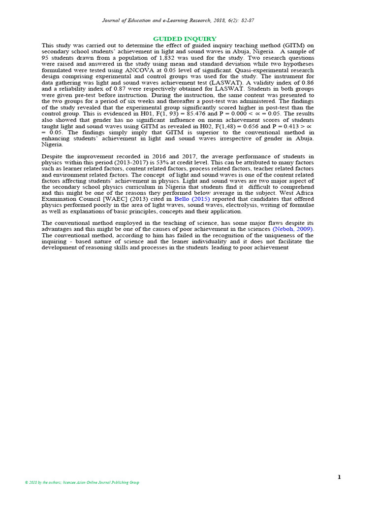 Impact of Guided Inquiry on Physics Learning | PDF | Teaching Method ...