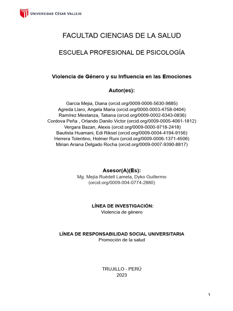 Violencia de Genero y Su Influencia en Las Emociones | PDF