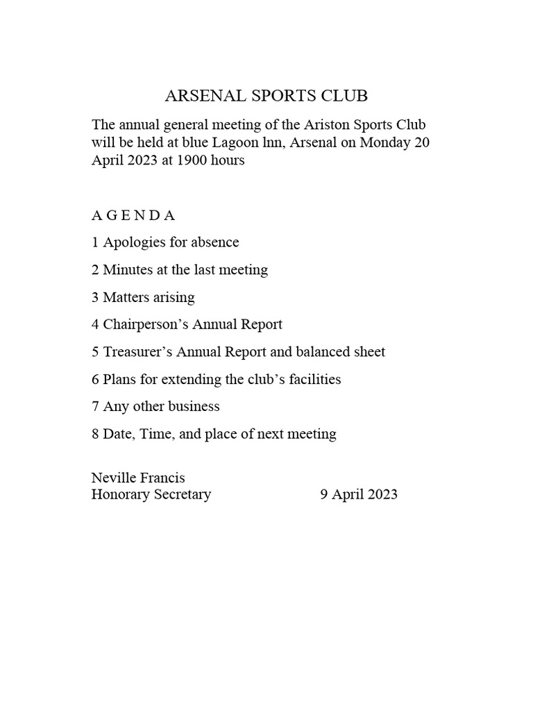 Arsenal Sports Club PDF