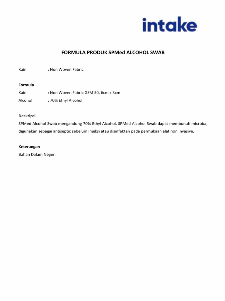Spesifikasi MSDS Alkohol Swab SPMED | PDF