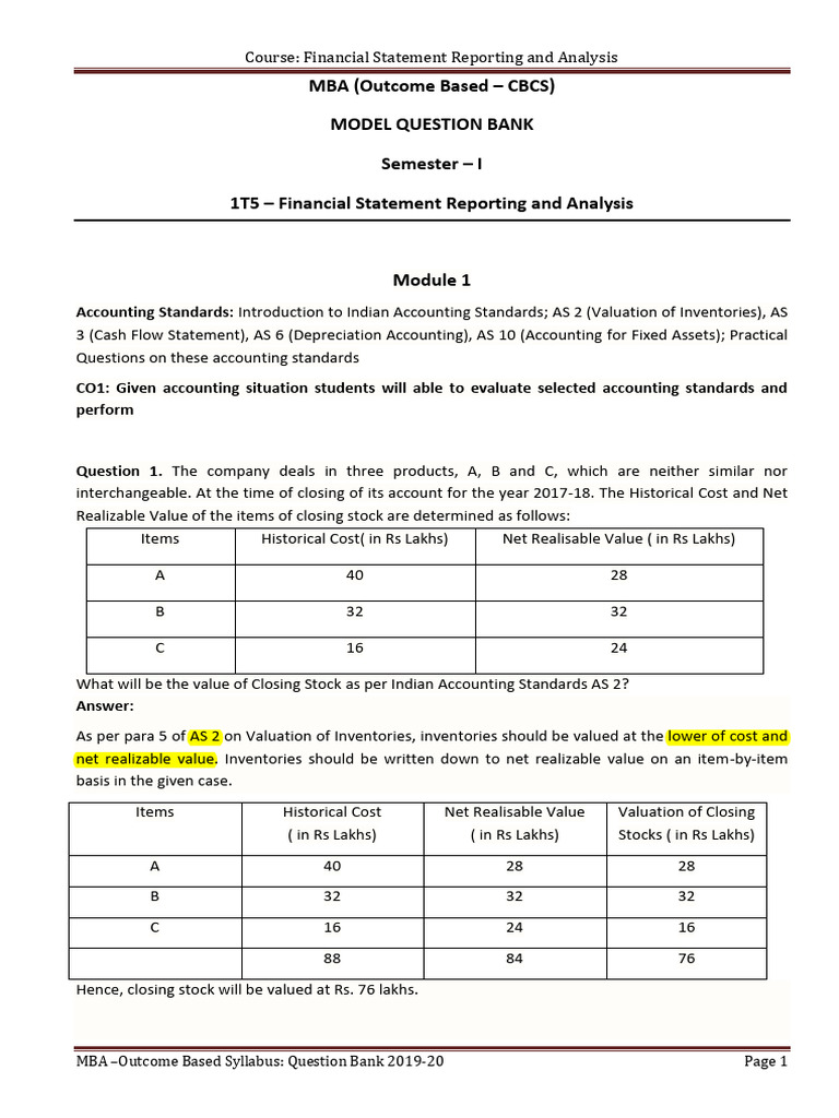 MBA Question Bank: Financial Reporting Analysis | PDF | Finance & Money ...