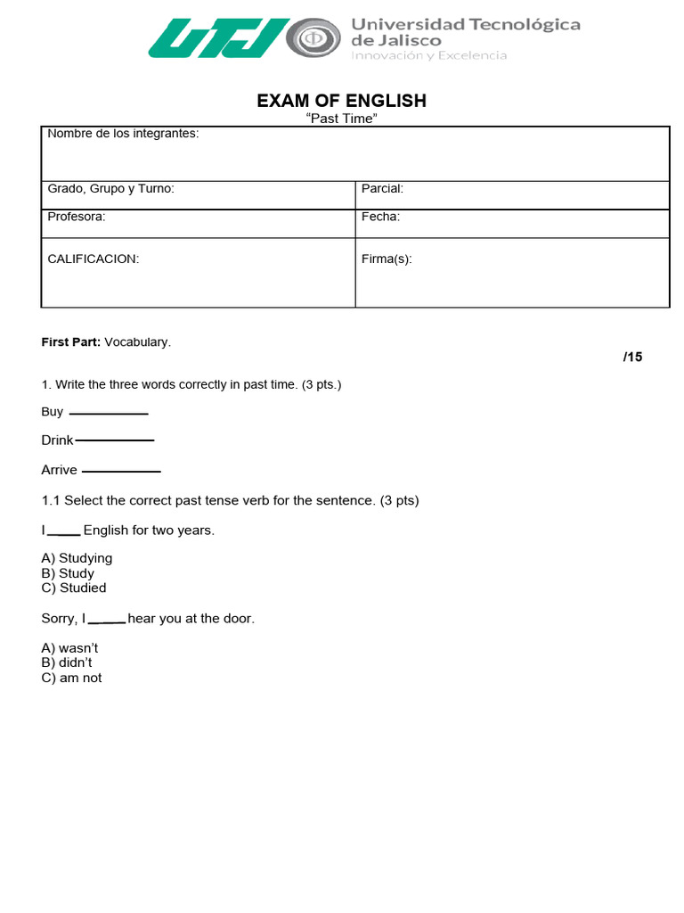 Exam of English | PDF