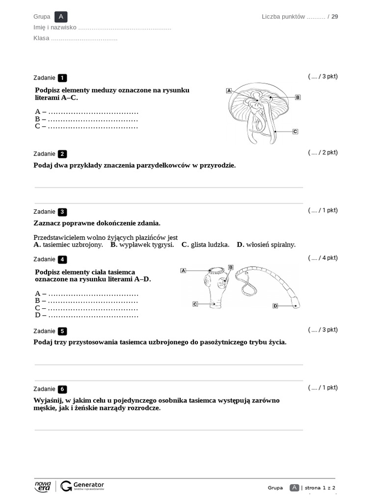 Od Parzydelkowcow Do Pierscienic - Test2 - Krótki | PDF