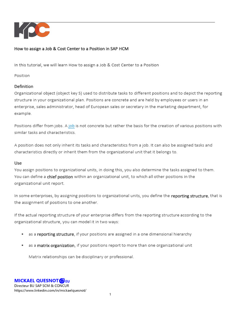 Assigning Jobs & Cost Centers in SAP | PDF | Cost | Marketing