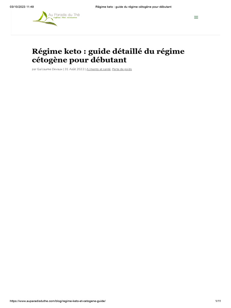 Régime Keto Guide Du Régime Cétogène Pour Débutant PDF