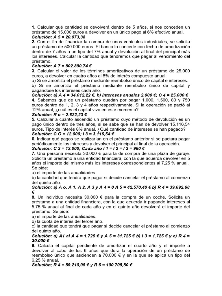 Cálculo de Préstamos y Amortizaciones | PDF | Interés | Finanzas y dinero