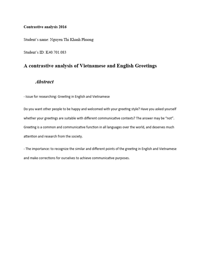 A Contrastive Analysis of Vietnamese and | PDF