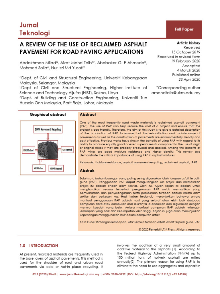 A Review of The Use of Reclaimed Asphalt | PDF