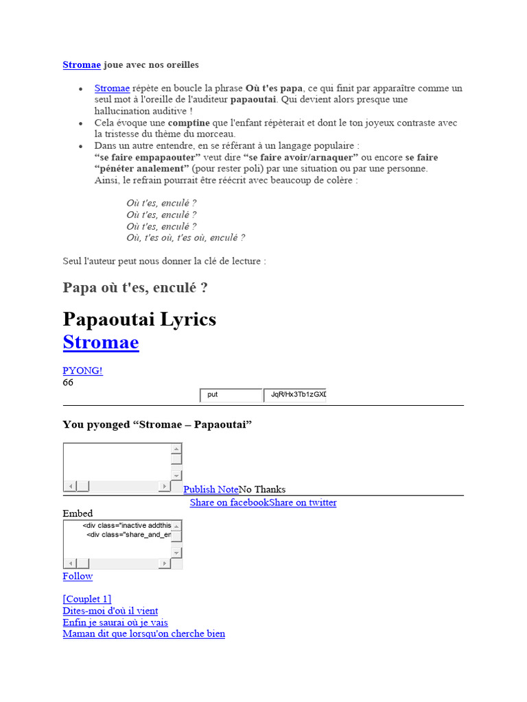 Stromae : Papaoutai et l'absence paternelle | PDF