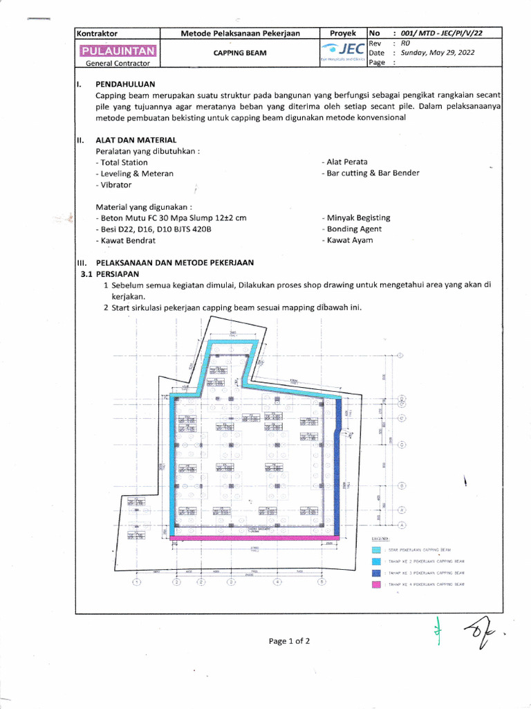 Metode Pelaksanaan Pekerjaan Capping Beam - 0001 | PDF