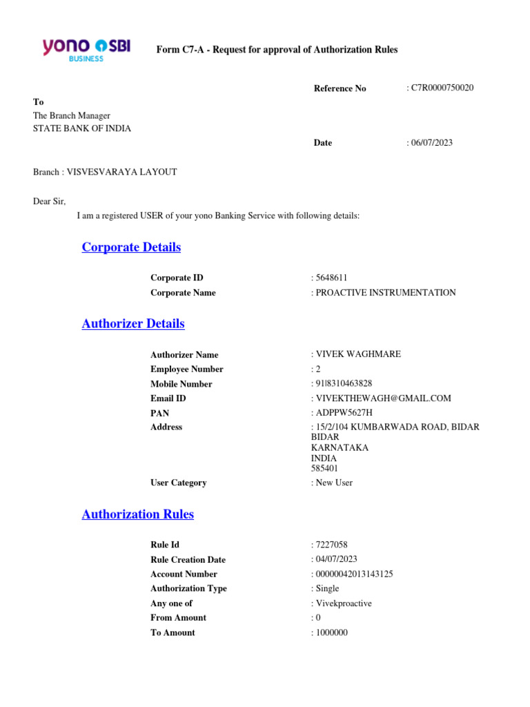 Corporate Details: Form C7-A - Request For Approval of Authorization ...