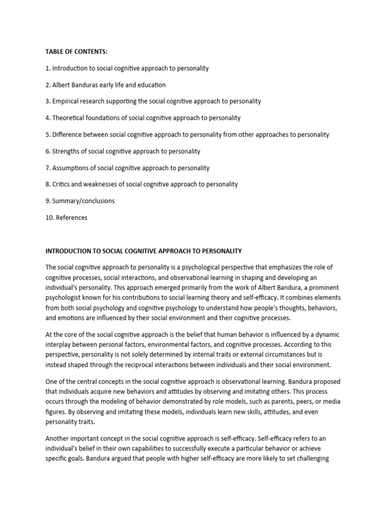 Social Cognitive Personality Theory | PDF | Career & Growth | Self ...