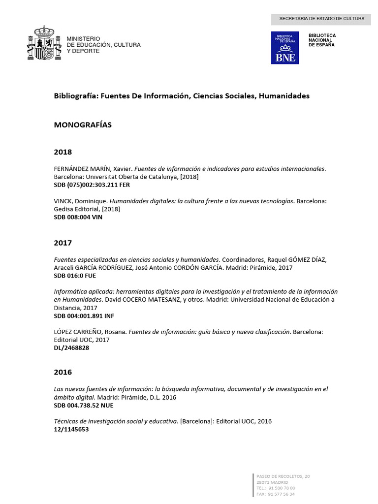 Fuentes de Información en Ciencias Sociales | PDF | Madrid | Science