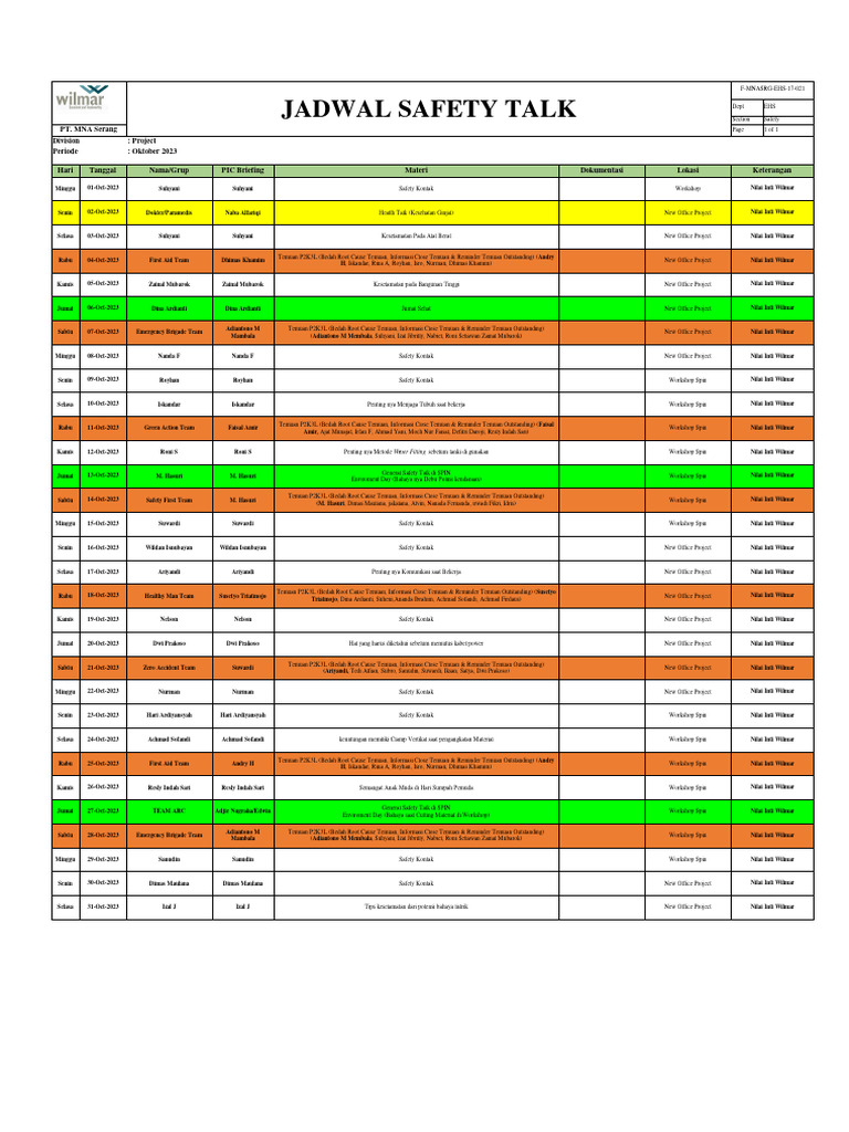 Jadwal Safety Pdf