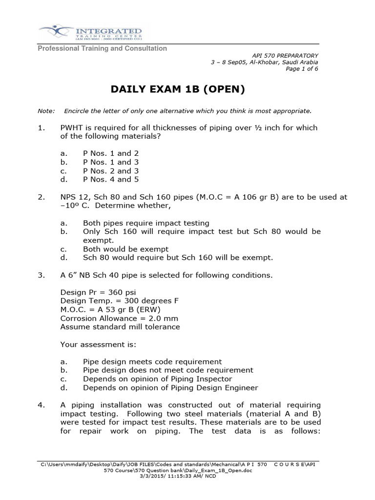 Daily Exam 1B Open | PDF