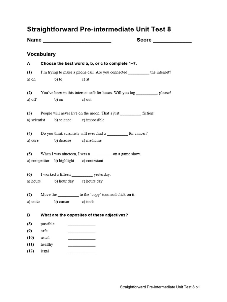 Unit Test 8 | PDF | Grammar | Human Communication