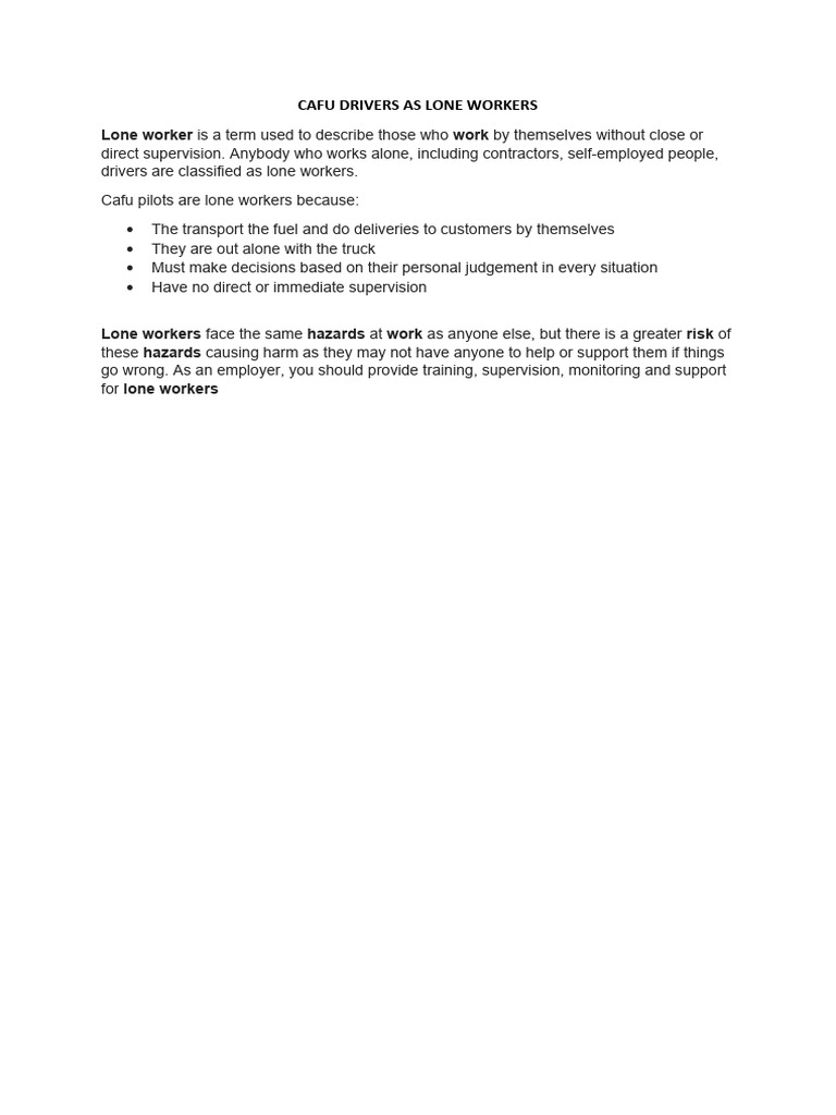 Risks and Support for Lone Drivers | PDF | Career & Growth | Business