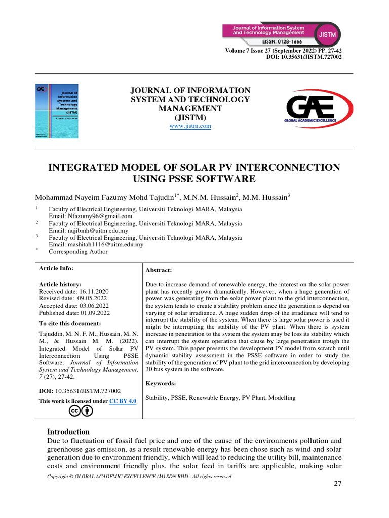Integrated Model of Solar PV Interconnection Using | PDF