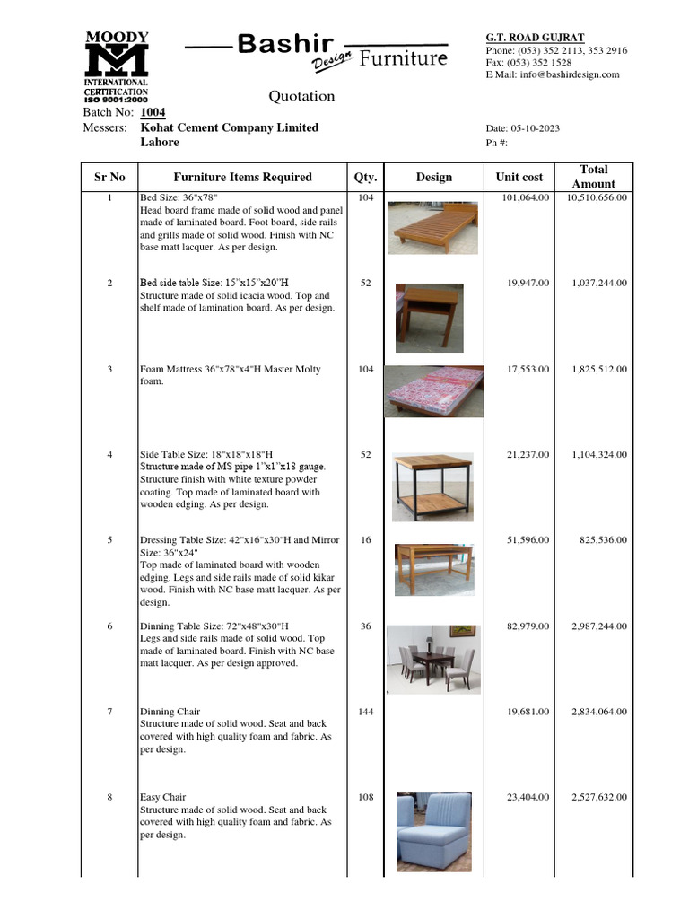 Quotation Kohat Cement Company Limited PDF