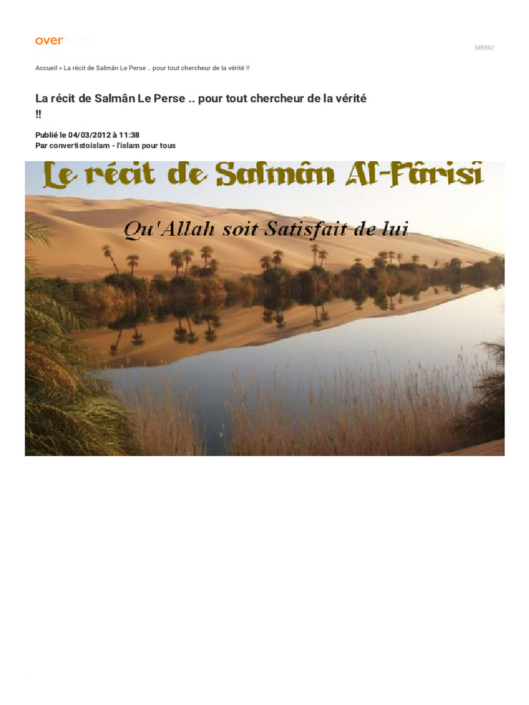 La Récit de Salmân Le Perse .. Pour Tout Chercheur de La Vérité PDF