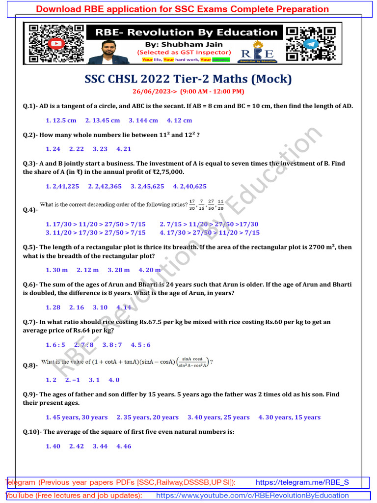 CHSL 2022 Mains Maths | PDF