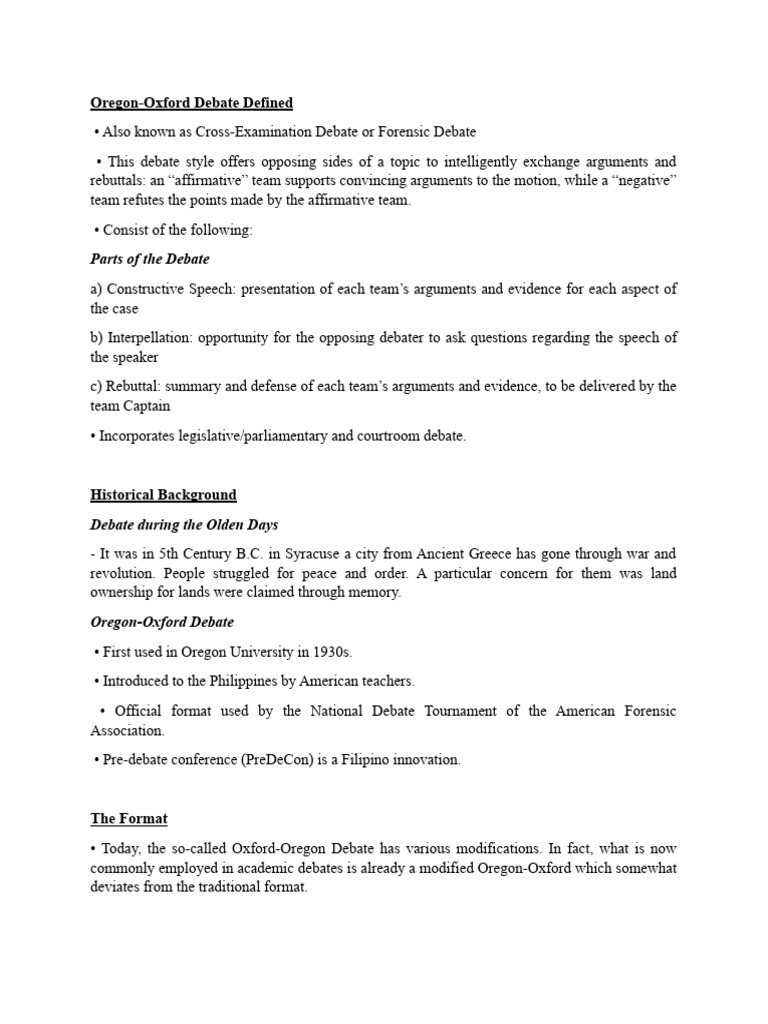 Oregon Oxford Debate Format Pdf Human Communication Political