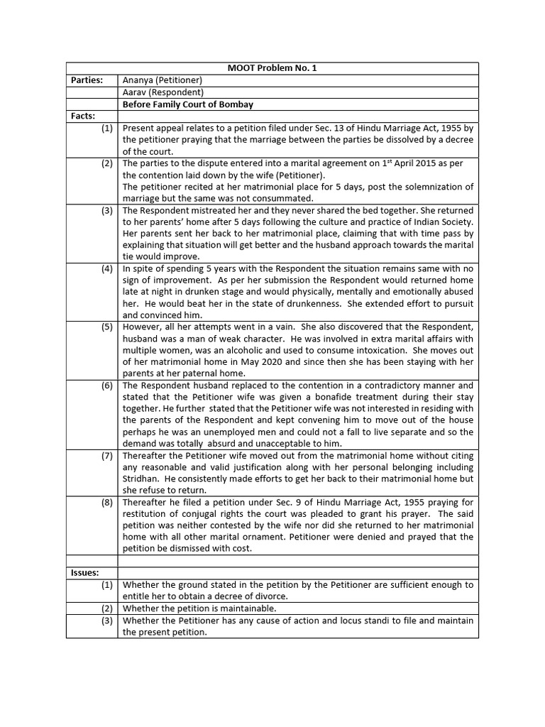 Moot Court Problem 1 Pdf Marriage Divorce