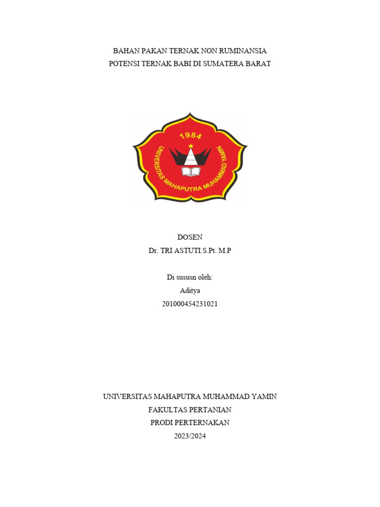 Bahan Pakan Ternak Non Ruminansia Aditya Pdf