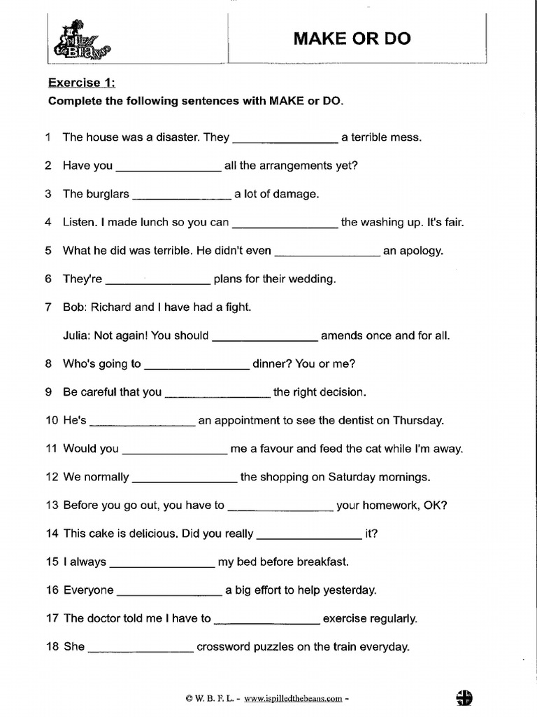 Make or do exercises pdf