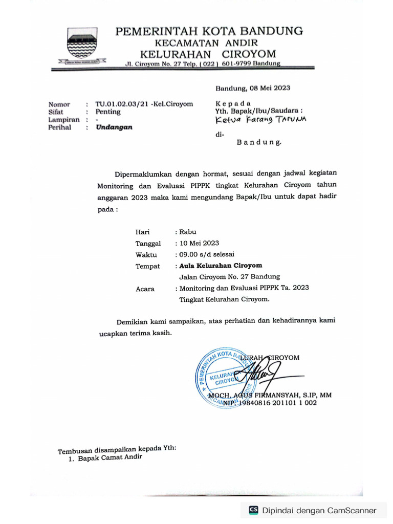 Surat undangan monitoring dan evaluasi pippk | PDF