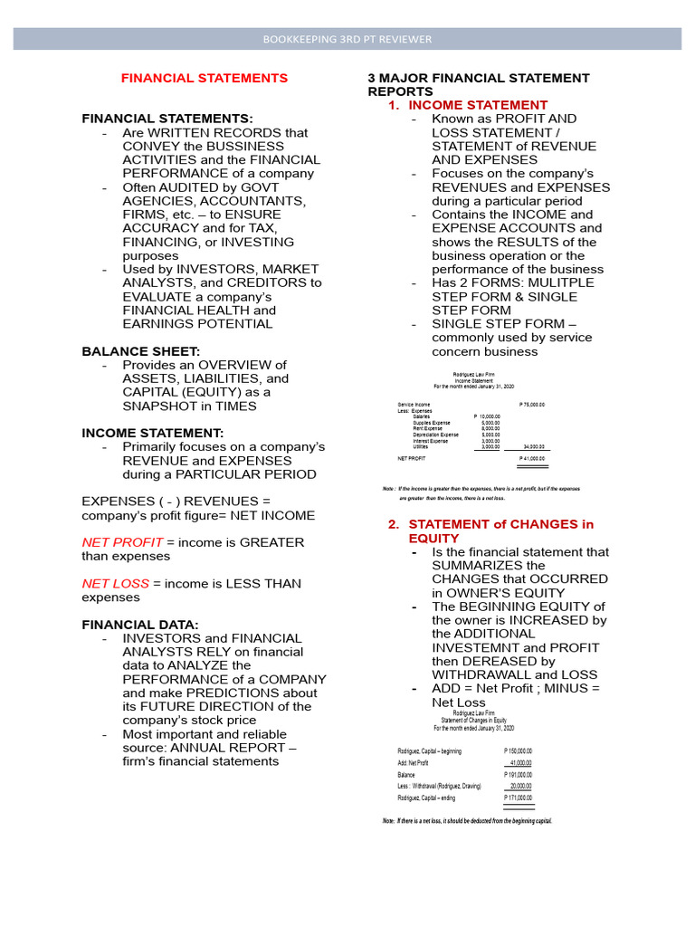 3rd PT Bookkeeping Reviewer PDF Debits And Credits Equity (Finance)