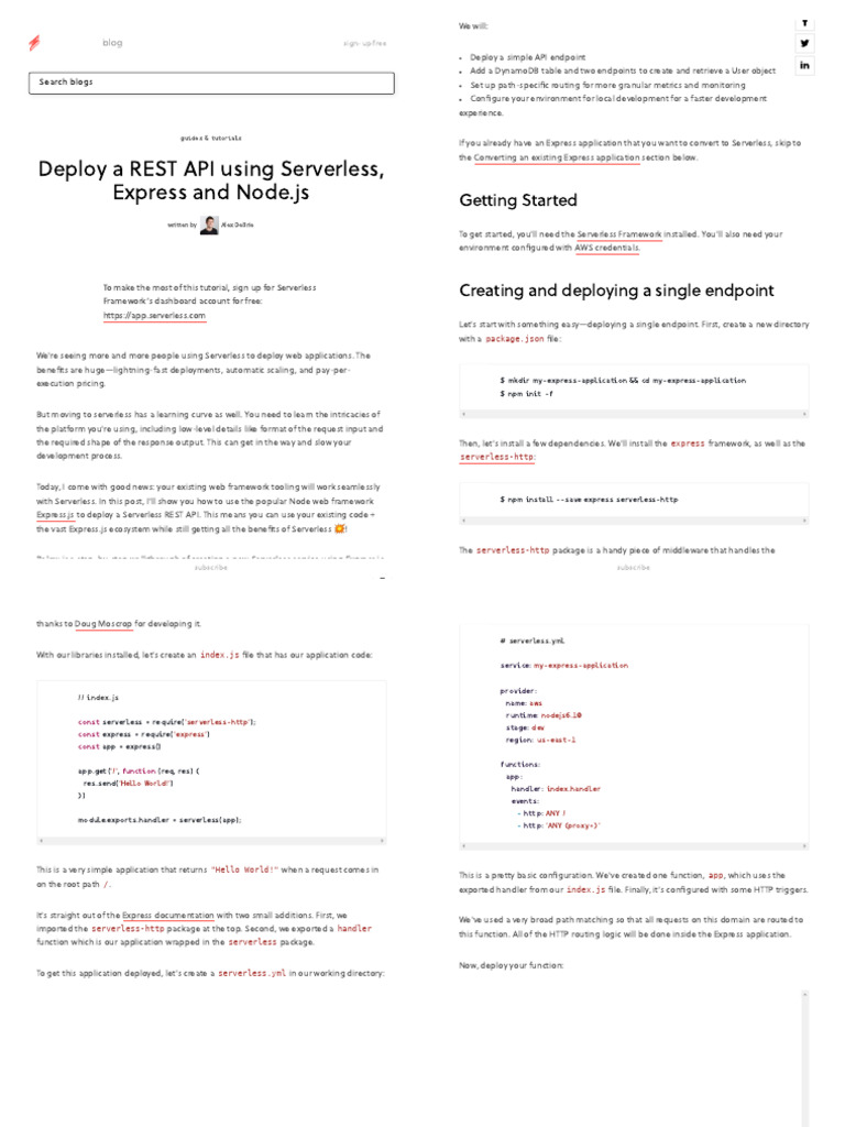 Deploy A REST API Using Serverless, Express and Node - Js | PDF | Web ...
