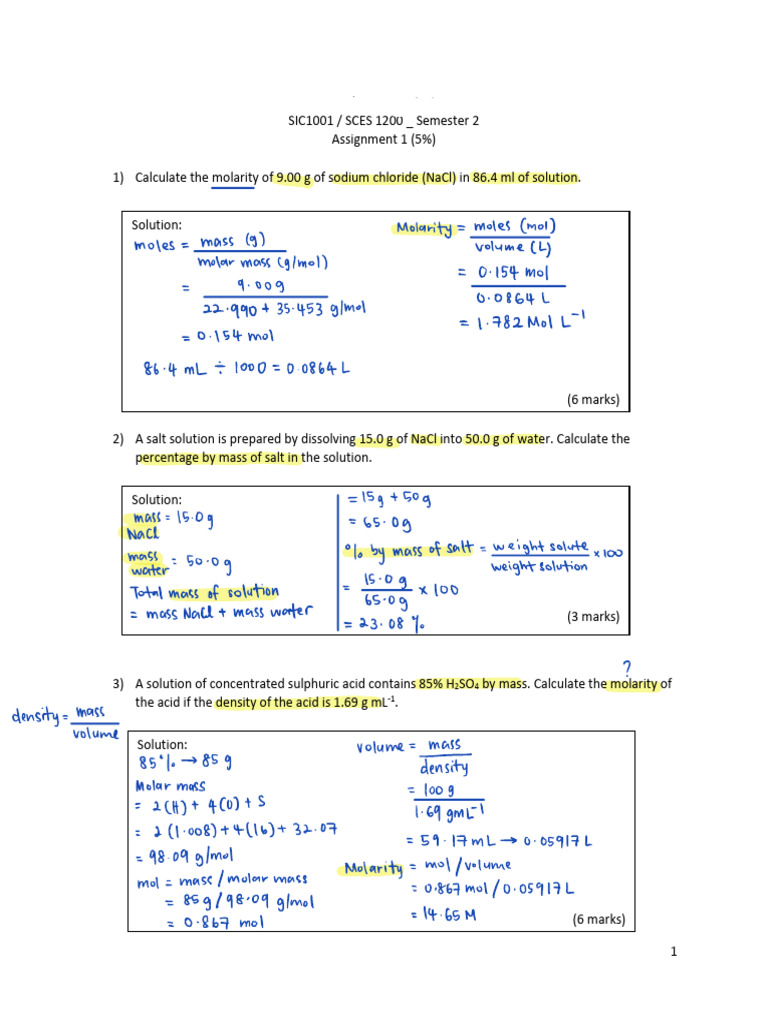 Chemistry Calculation Question PDF