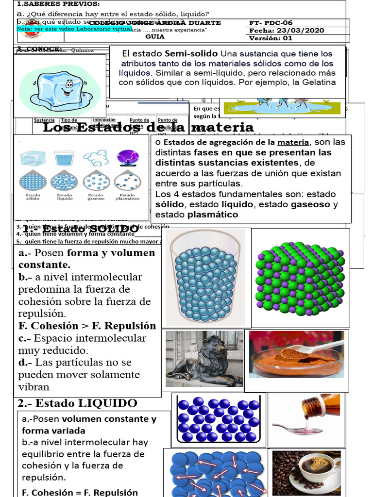 4 Guia Q.8vo Estado de La Materia | PDF | Líquidos | Importar
